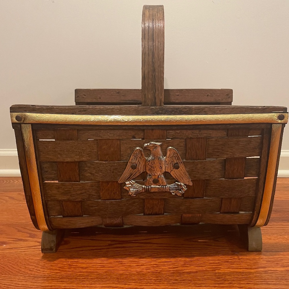 Vintge Splint Wood Magazine Rack/Holder-Vinyl Record Storage-Kindling Basket